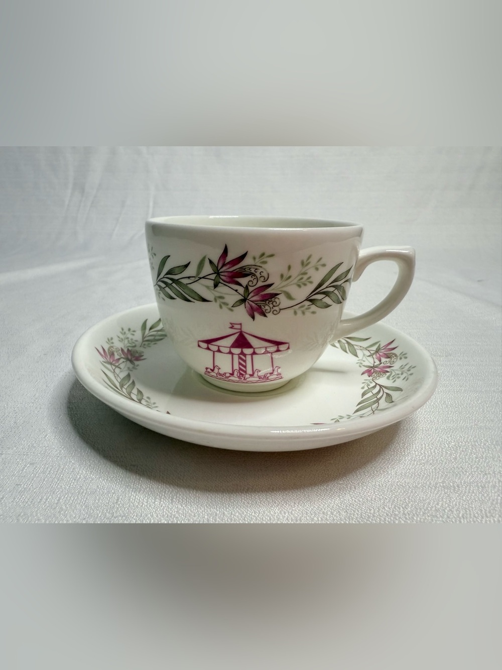 Vintage Wedgwood Bone China Carousel Cup Saucer Pink Floral England